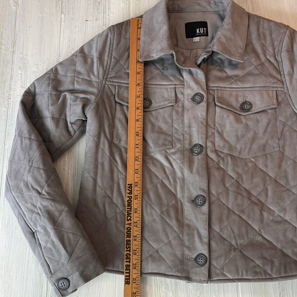 Kut From The Kloth Eleanor Gray Faux Suede Quilted Jacket Sz M - Picture 5 of 12